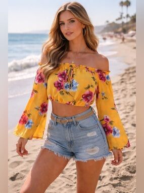 Off shoulder floral cropped  blouse